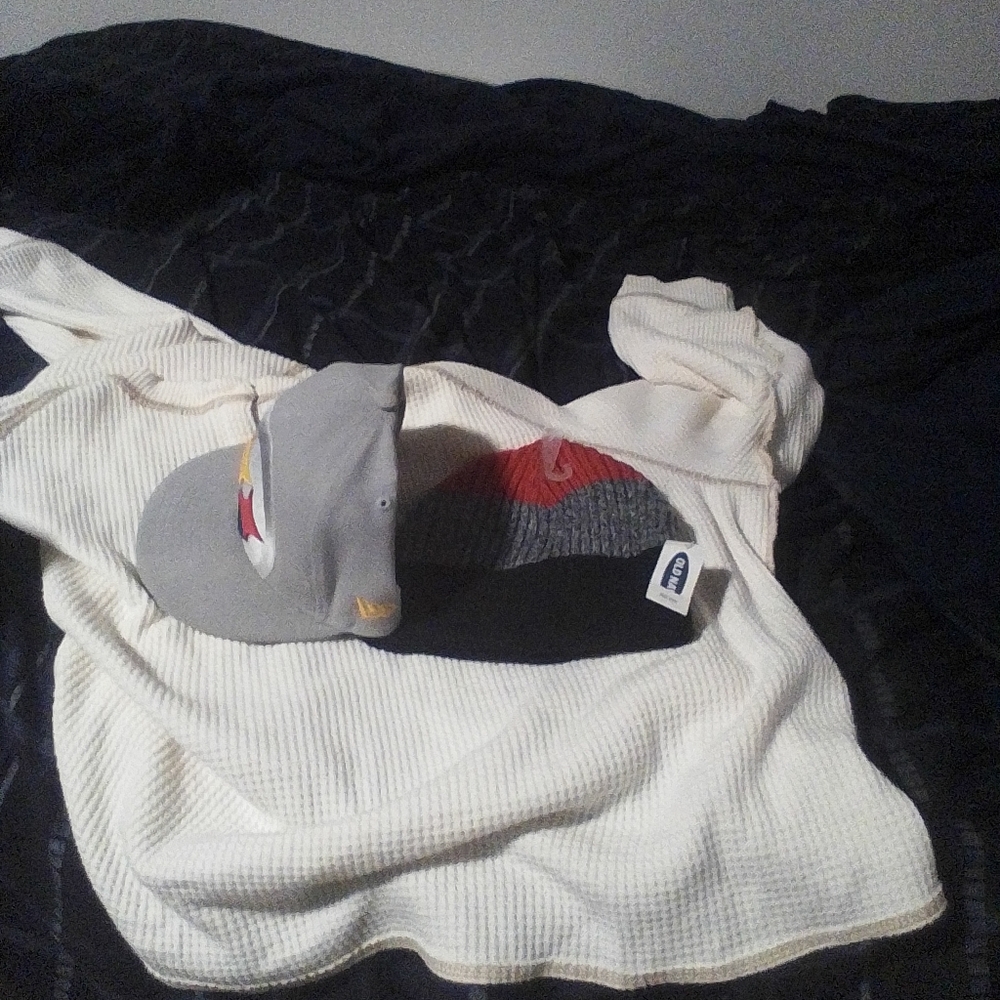 Fitted starter cap and Old Navy beenie